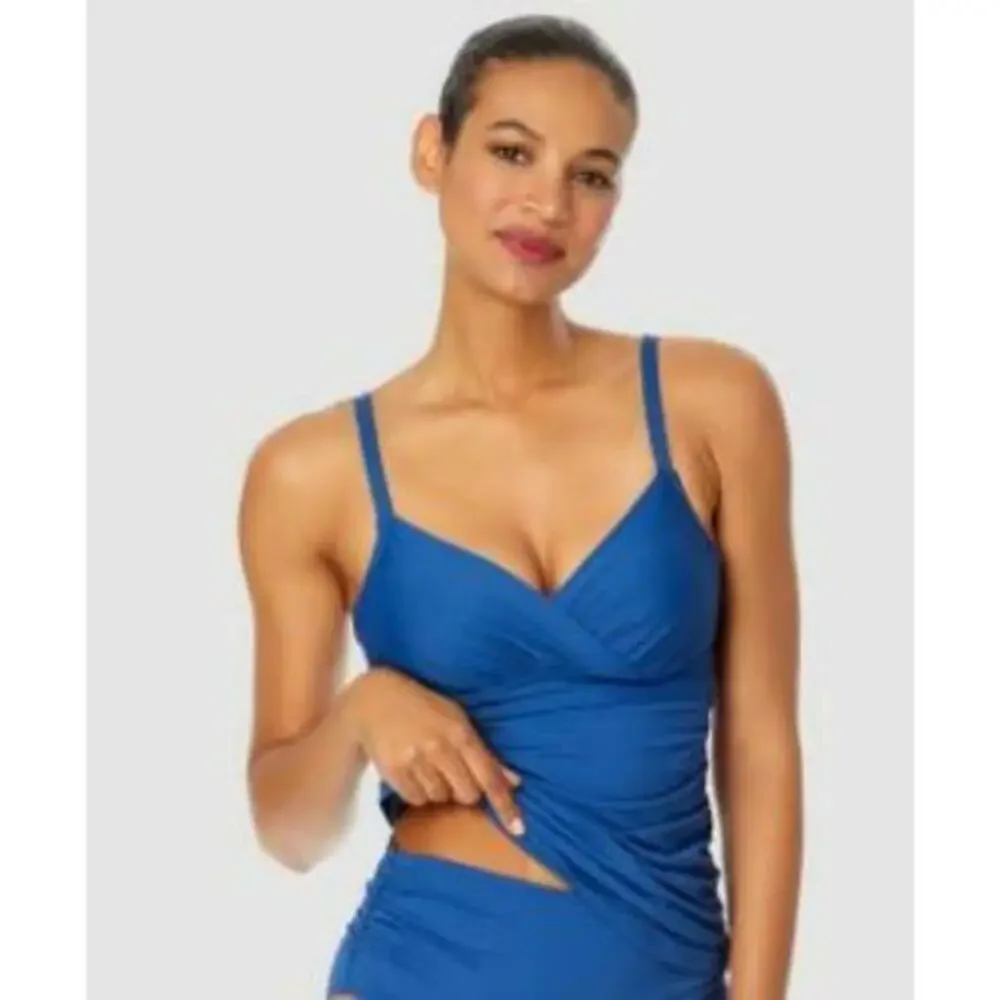 Anne Cole Women's Blue Surplice Underwire Tankini Top 34DD/36D